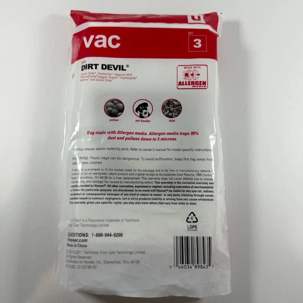 Hoover Dirt Devil Vacuum Bags Style‎ U 3 Pack
